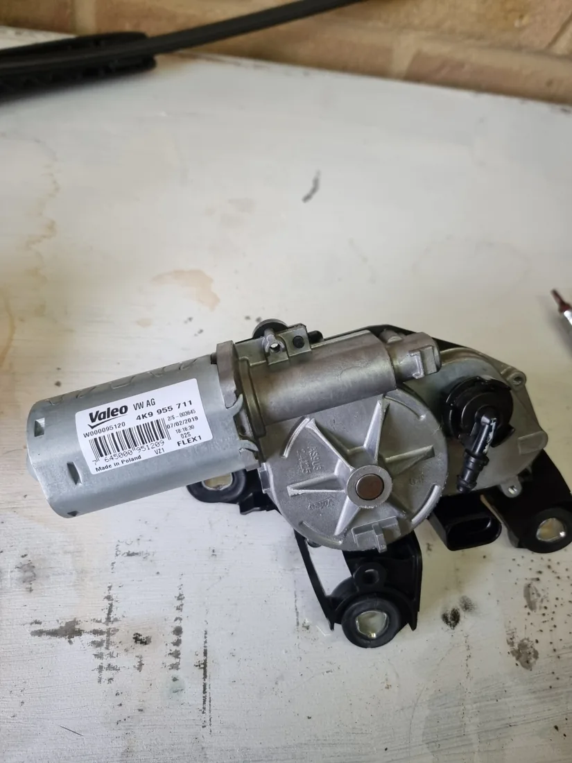 The actual Valeo rear wiper motor removed from a 2019 Audi Q8 for repair
